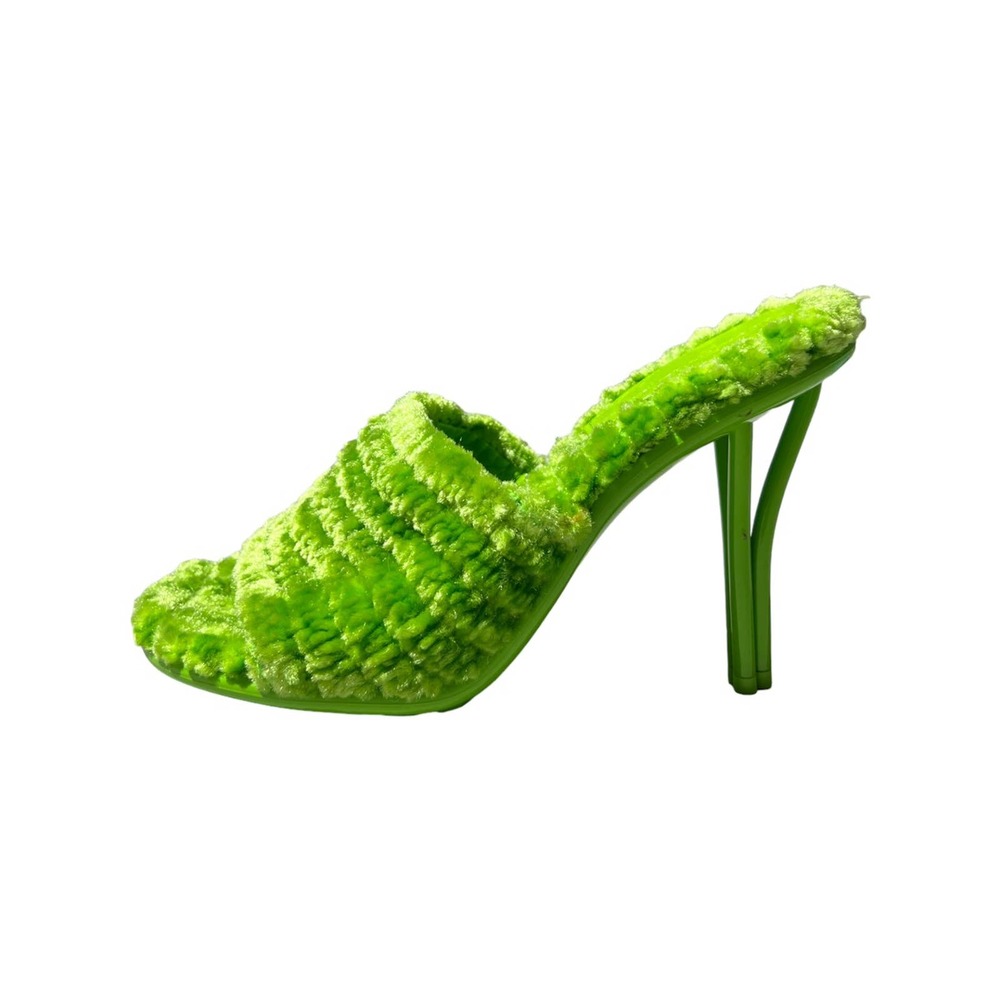 Furry stretch mule sandal